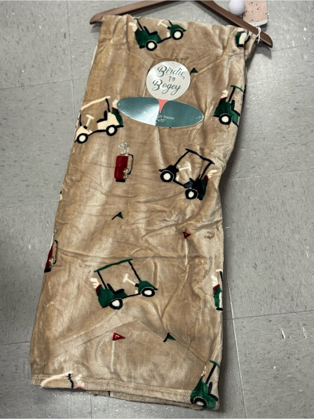 Plush Throw Blanket - Beige with Green and Red Accents